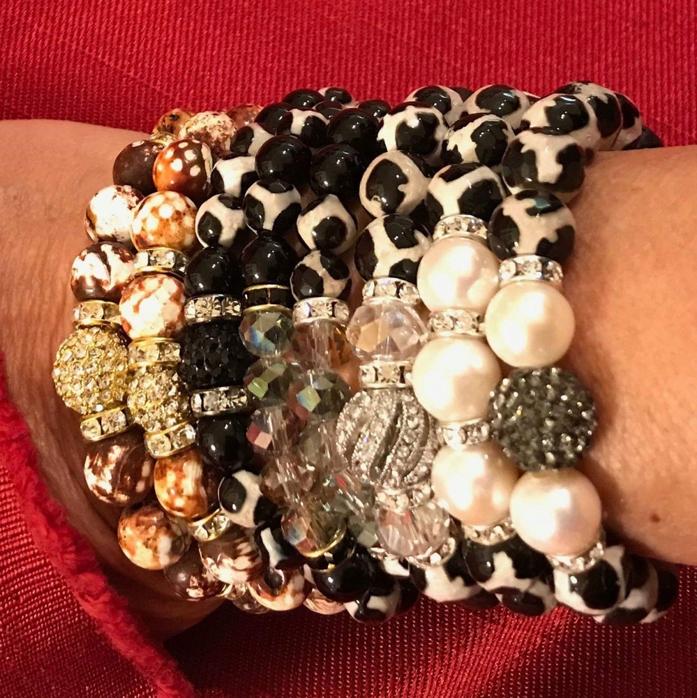 Beaded Stackable Bracelets W/Lava Rock